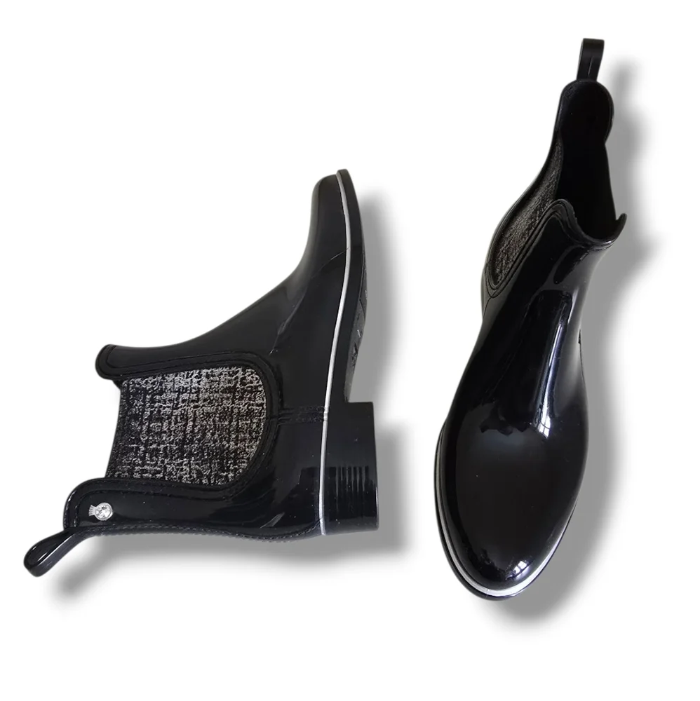 Like New 🩶🖤 Lemon Jelly Sardenha Wellington Black Rubber Glossy Glitter Boots - Picture 11 of 16
